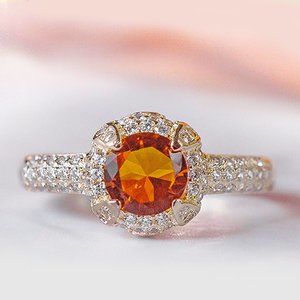 Gold Citrine Orange Gemstone ring, size 7, 925 Sterling Silver Charmed Aroma